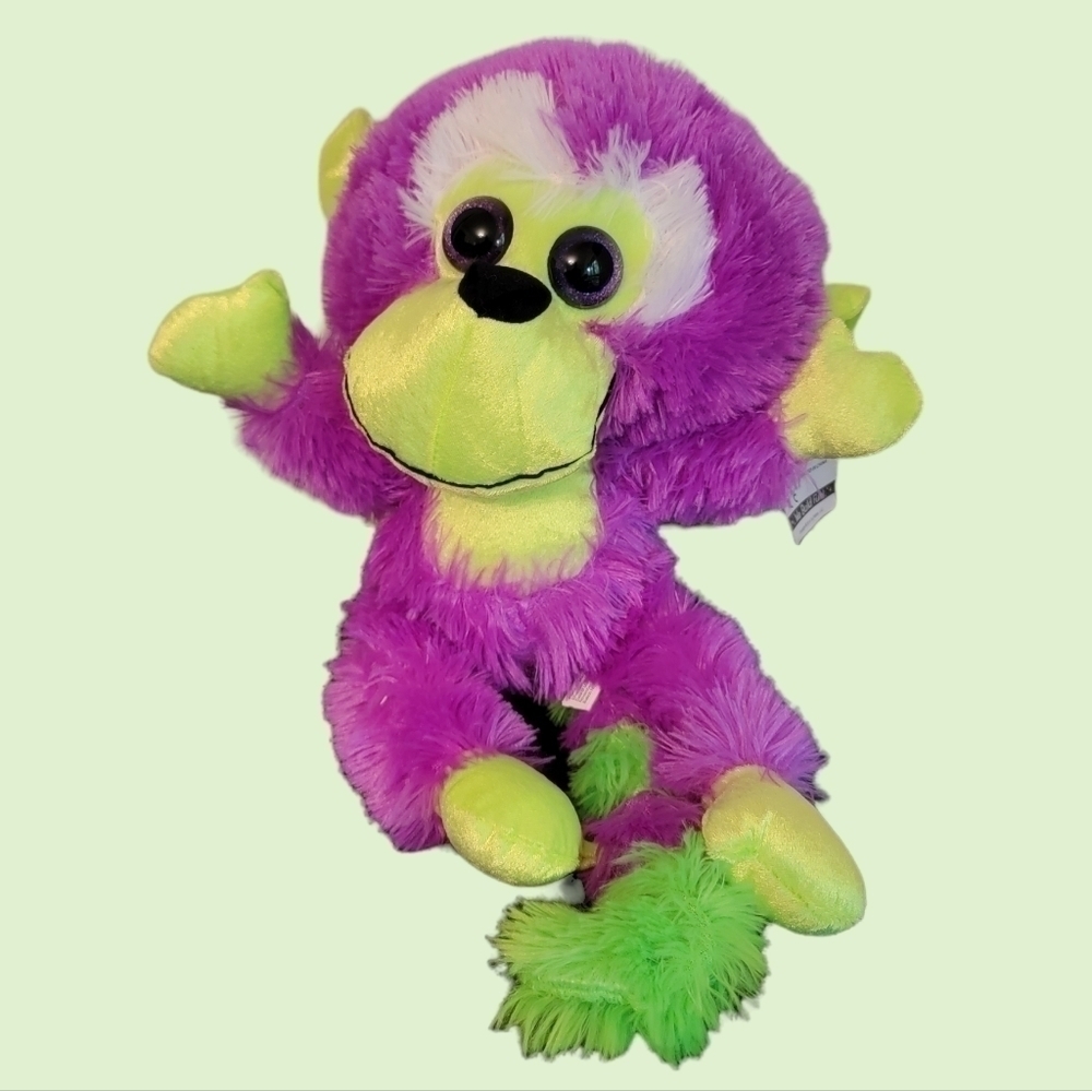 𝅺TOY Factory Plush Monkey Stuffed Purple Neon Green Sparkle Eyes 19” Fuzzy T29